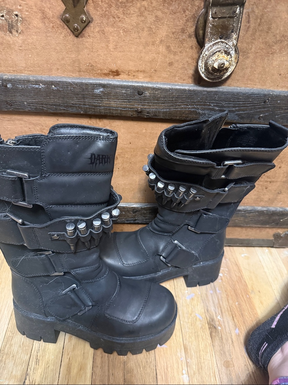 Dolls Kill Black Ammo-Detail Combat Boots - Picture 2 of 4